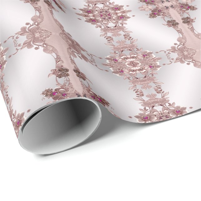 Papier Cadeau Papier d'enveloppement floral rose (Coin rond)