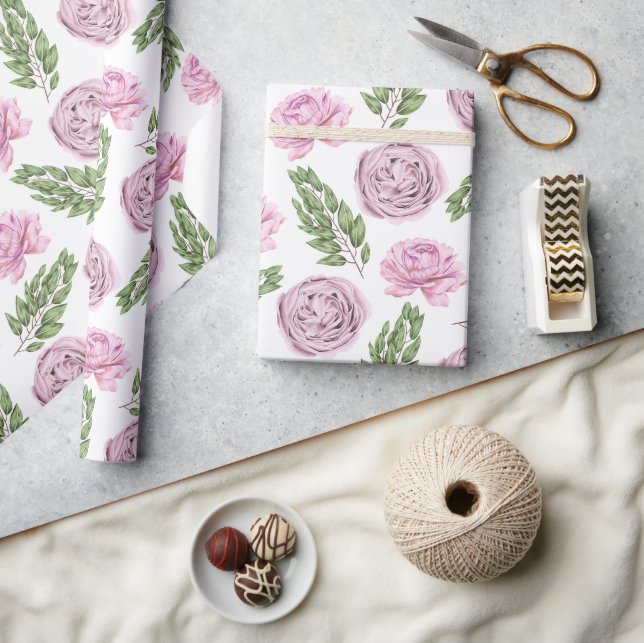Papier Cadeau Papier d'enveloppement floral rose et violet (Artisanat)