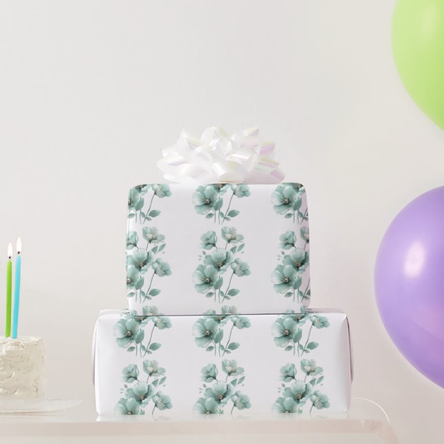 Papier Cadeau Papier d'enveloppement floral turquoise clair (Cadeaux de fête)