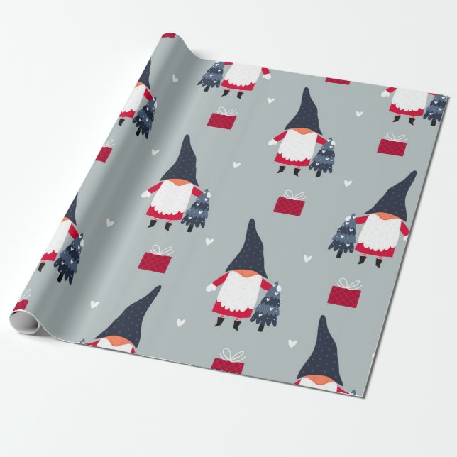 Papier Cadeau Papier d'enveloppement Gnome de Noël mignon (Déroulé)