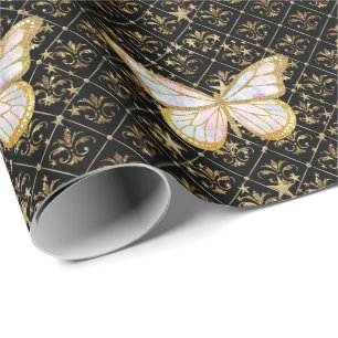 Papier Cadeau Papier d'enveloppement Gold Butterfly & Stars