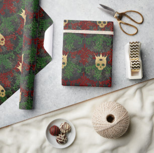Papier Cadeau Papier d'enveloppement gothique rouge vert et or