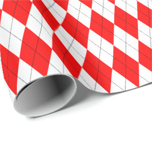 Papier Cadeau Papier d'enveloppement grand Jacquard rouge et bla