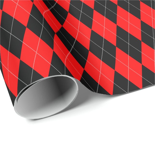 Papier Cadeau Papier d'enveloppement grand Jacquard rouge et noi (Coin rond)