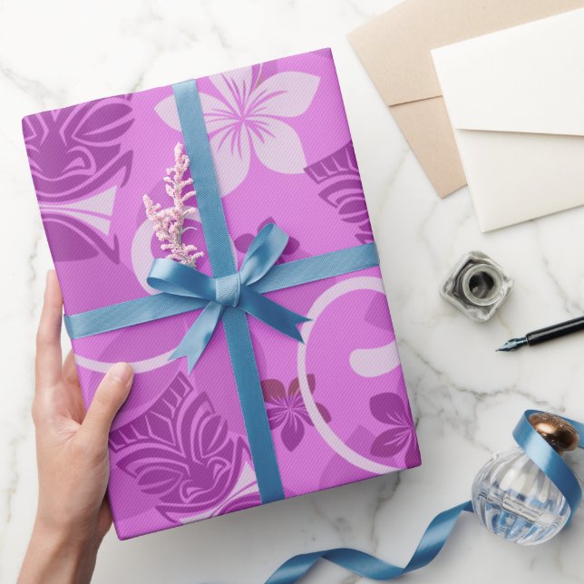 Papier Cadeau Papier d'enveloppement hawaïen Tikis rose et viole (Cadeaux)