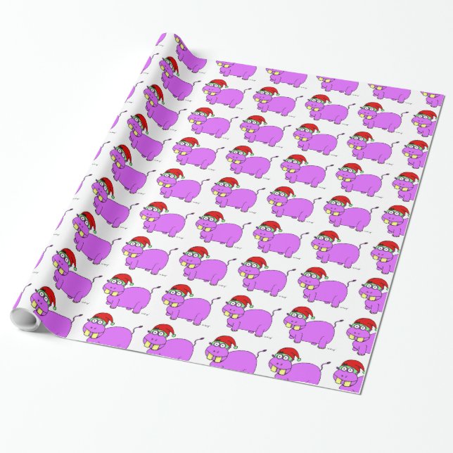Papier Cadeau Papier d'enveloppement Hippo de Noël (Déroulé)