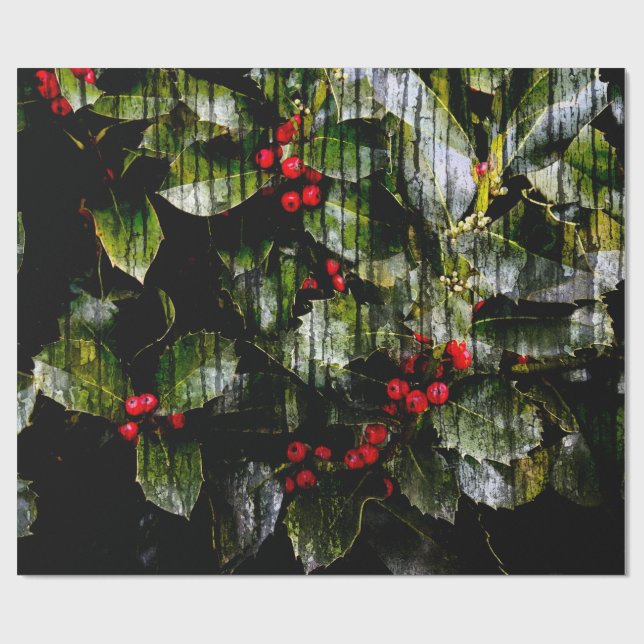 Papier Cadeau Papier d'enveloppement Holly Berry, 30 po x 6 po (Plat)