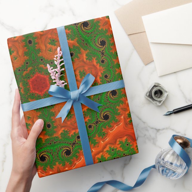 Papier Cadeau Papier d'enveloppement Kaleidoscope orange et vert (Cadeaux)