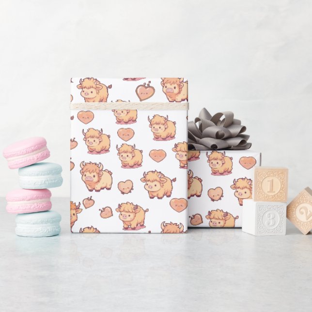 Papier Cadeau Papier d'enveloppement Kawaii pour vache Highland (Baby Shower)