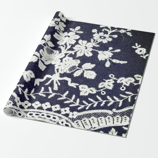 Papier Cadeau Papier d'enveloppement LACE ANTIQUE NOIR ET BLANC (Déroulé)