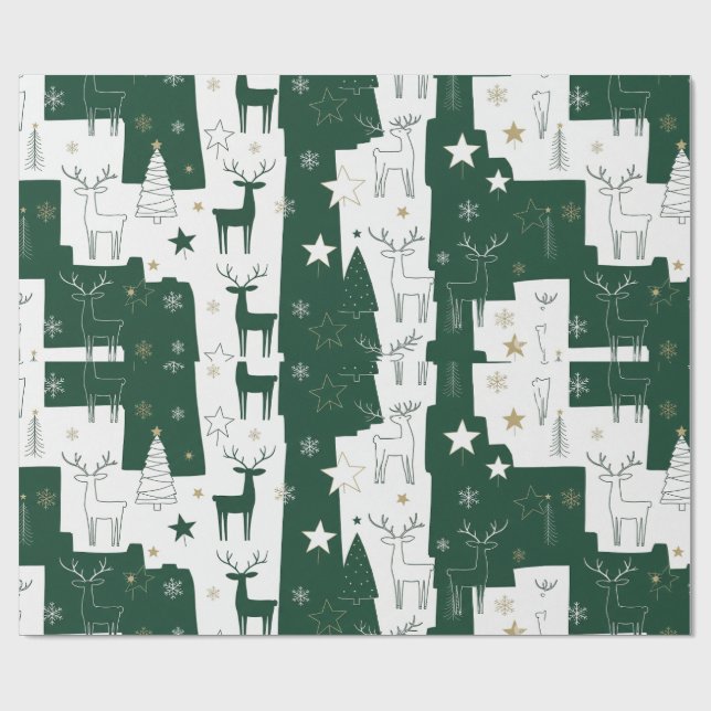 Papier Cadeau Papier d'enveloppement moderne de rennes forestier (Plat)