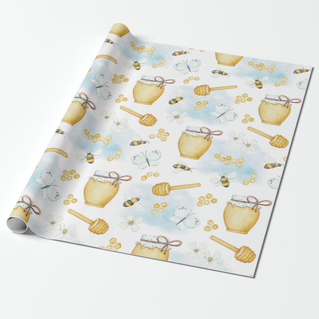 Papier Cadeau Papier d'enveloppement Motif à l'abeille et au mie (Déroulé)