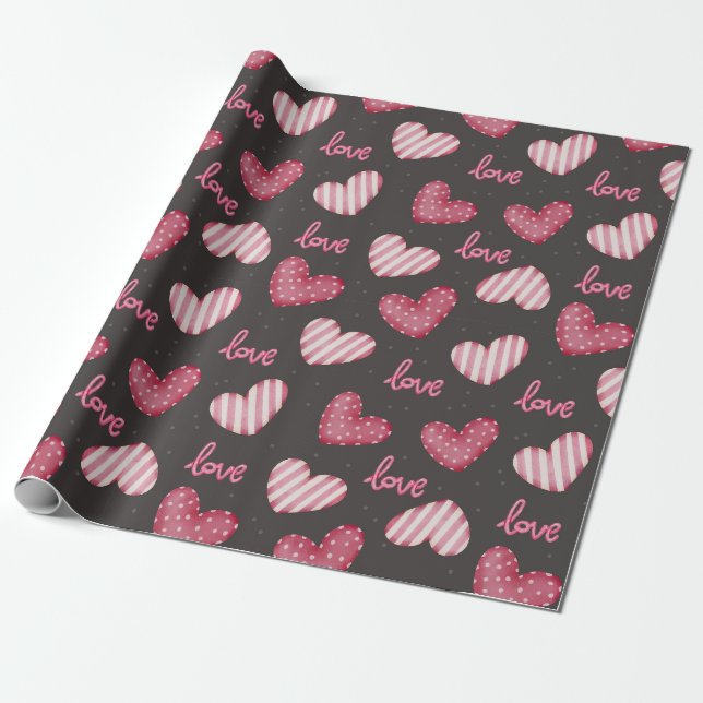 Papier Cadeau Papier d'enveloppement Motif cardiaque (Déroulé)