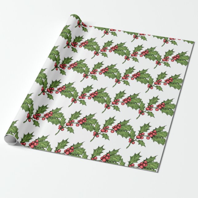 Papier Cadeau Papier d'enveloppement Motif de Mistletoe vert de  (Déroulé)