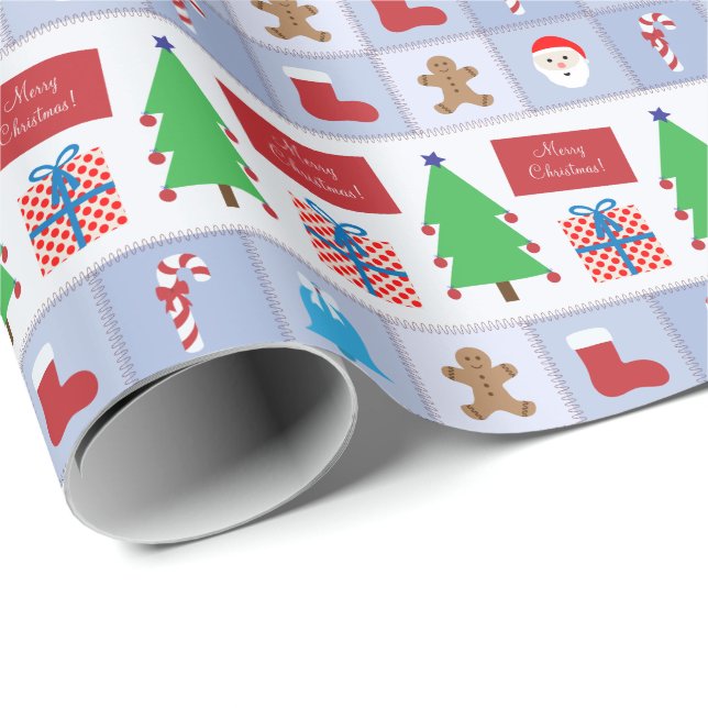 Papier Cadeau Papier d'enveloppement Motif de Noël bleu (Coin rond)
