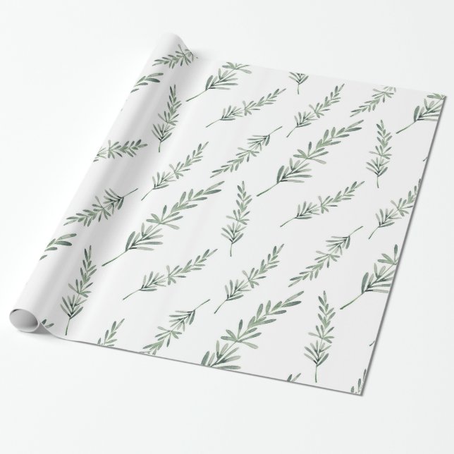 Papier Cadeau Papier d'enveloppement Motif de romarin aquarelle (Déroulé)