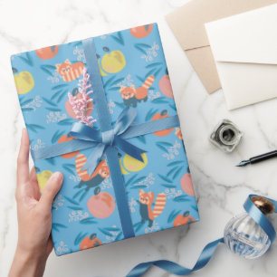 Papier Cadeau Papier d'enveloppement Motif Red Panda Sky Blue Ap