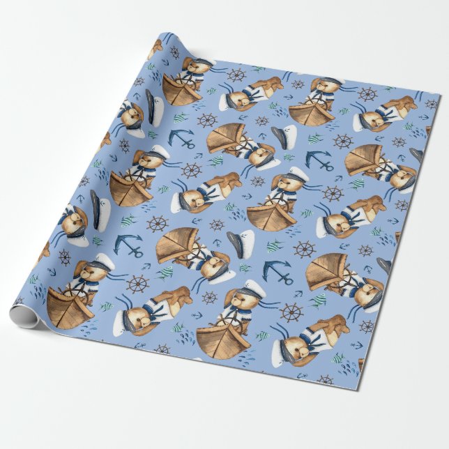 Papier Cadeau Papier d'enveloppement Nounours de voiliers (Déroulé)
