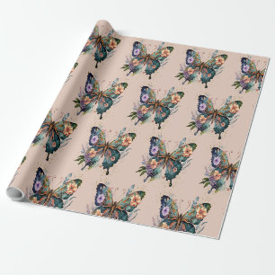Papier Cadeau Papier d'enveloppement papillon et fleurs