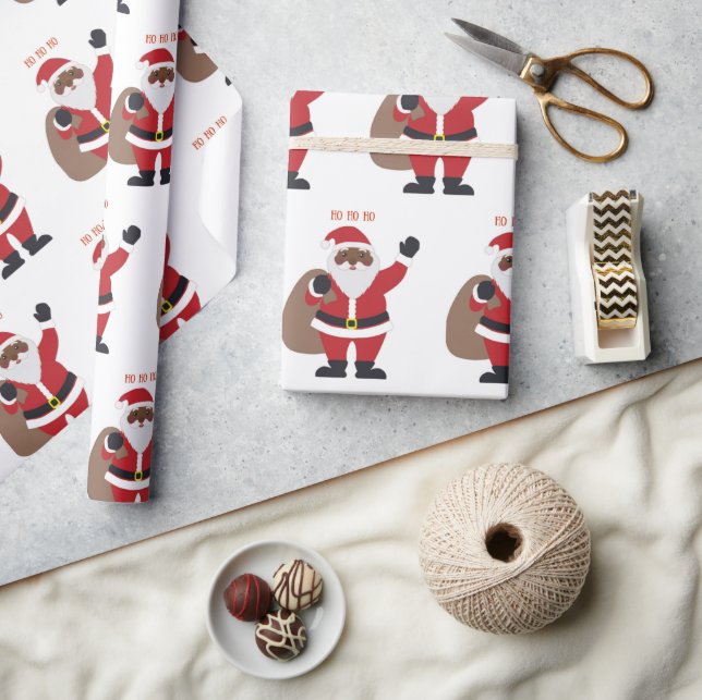 Papier Cadeau Papier d'enveloppement Père Noël afro-américain (Artisanat)