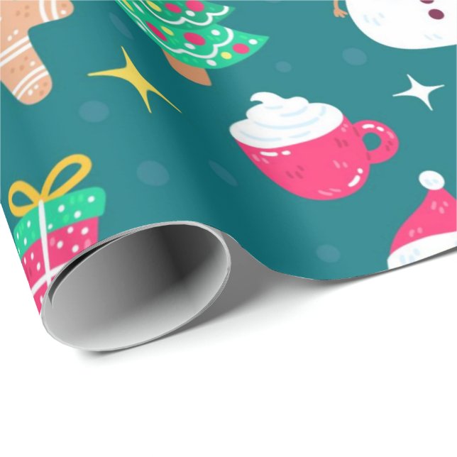 Papier Cadeau Papier d'enveloppement Père Noël et amis de Noël (Coin rond)