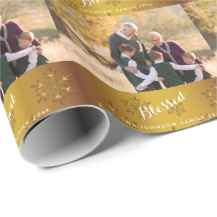 Papier Cadeau Papier d'enveloppement photo en or béni personnali