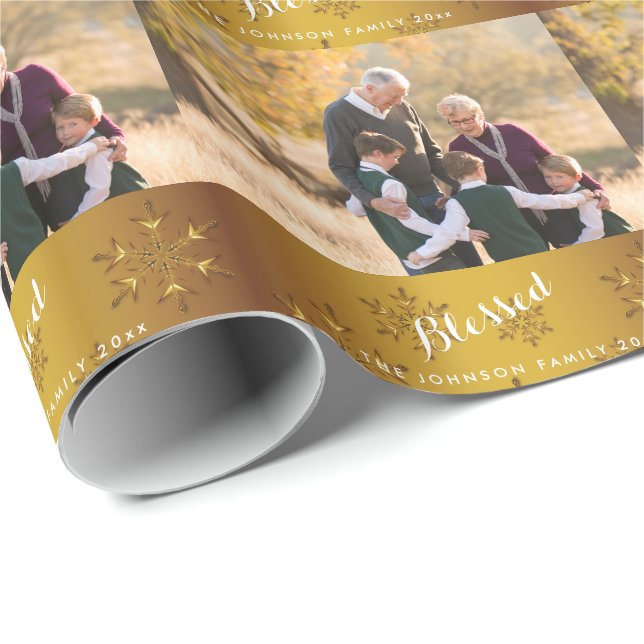 Papier Cadeau Papier d'enveloppement photo en or béni personnali (Coin rond)