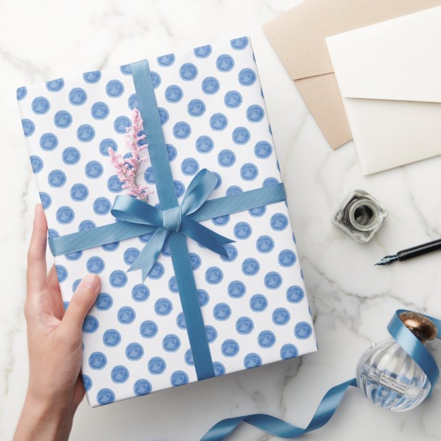 Papier Cadeau Papier d'enveloppement Pois à aquarelle bleue (Cadeaux)