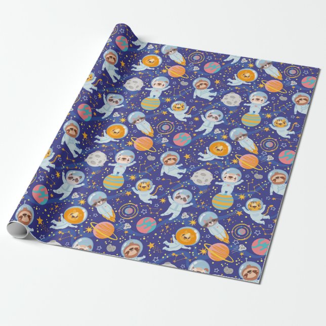 Papier Cadeau Papier d'enveloppement pour animaux spatiaux (Déroulé)