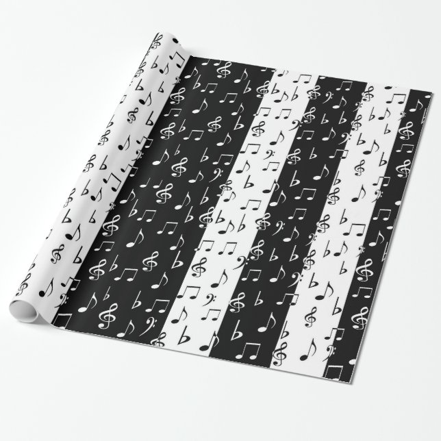 Papier Cadeau Papier d'enveloppement pour bandes musicales noire (Déroulé)