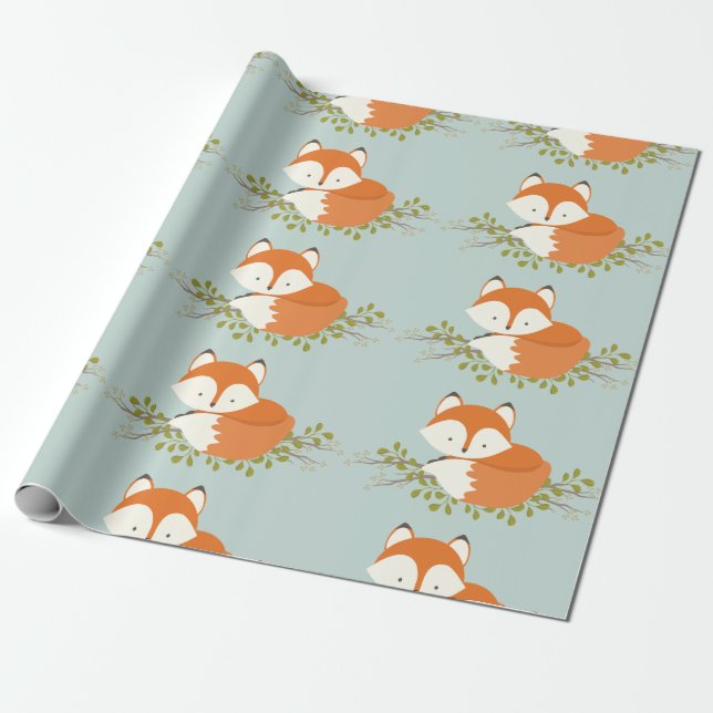 Papier Cadeau Papier d'enveloppement pour bébé de renard de bois (Déroulé)