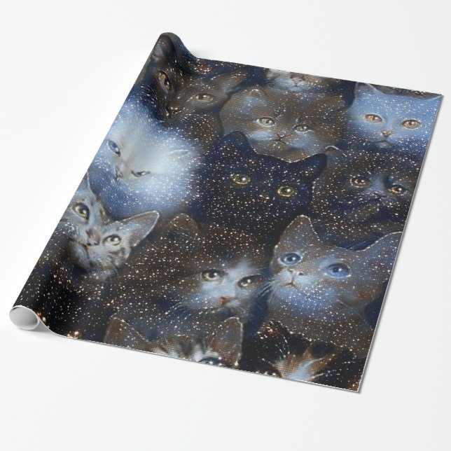 Papier Cadeau Papier d'enveloppement pour chats étincelants (Déroulé)