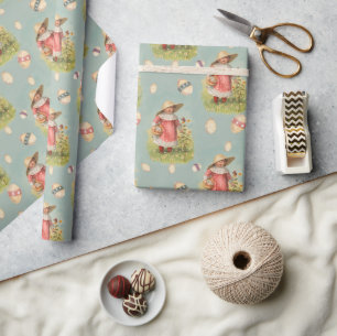 Papier Cadeau Papier d'enveloppement pour fille Bonnet de Pâques