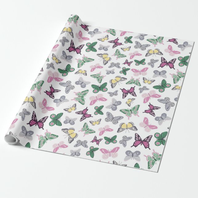 Papier Cadeau Papier d'enveloppement pour papillon de printemps (Déroulé)