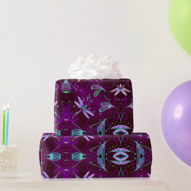 Papier Cadeau Papier d'enveloppement pourpre aux libellules (Cadeaux de fête)
