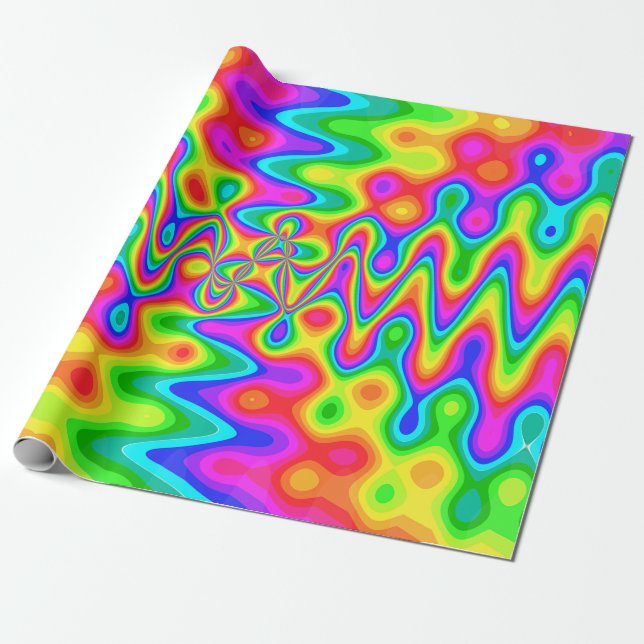 Papier Cadeau Papier d'enveloppement psychédélique coloré (Déroulé)