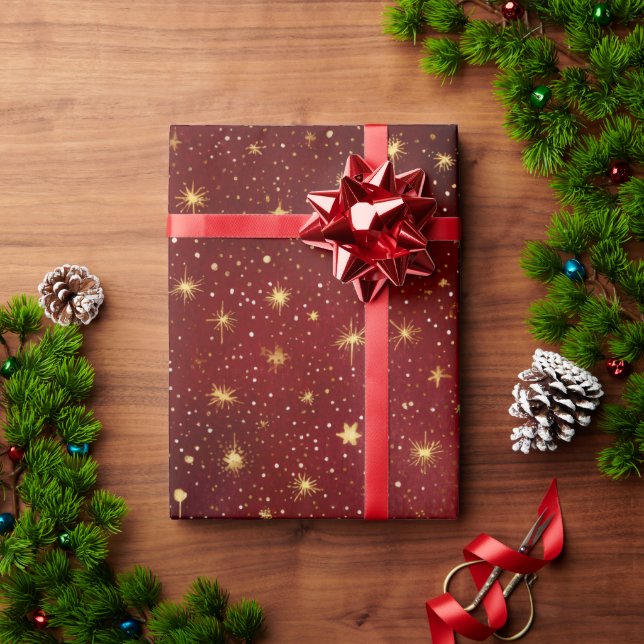 Papier Cadeau Papier d'enveloppement Red et Gold Star | Vacances (Cadeau de vacances)