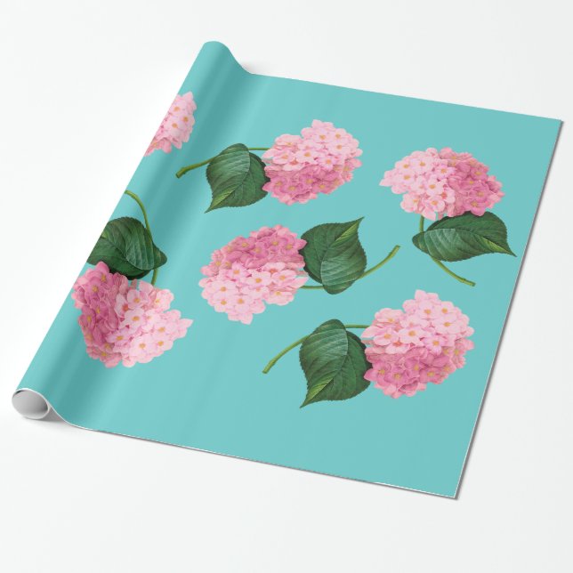 Papier Cadeau Papier d'enveloppement Redoute Hydrangea rose (Déroulé)