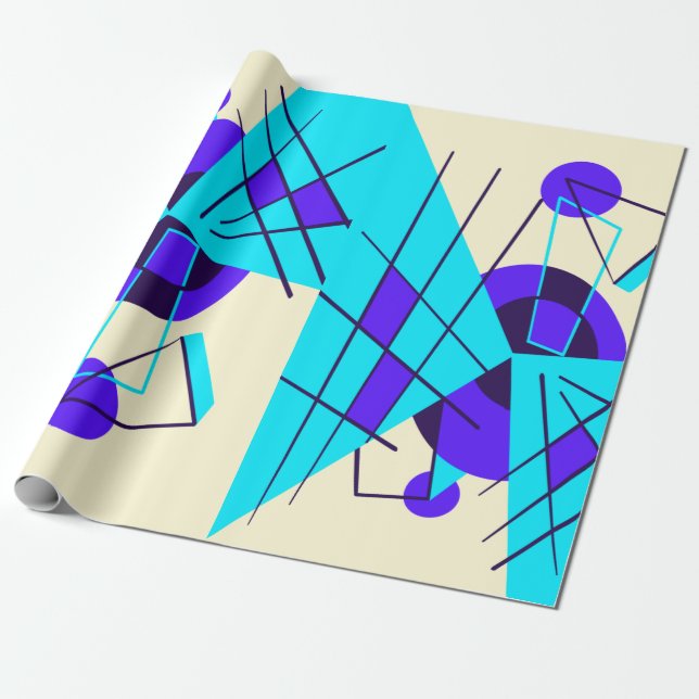 Papier Cadeau Papier d'enveloppement rétro bleu néon des années  (Déroulé)