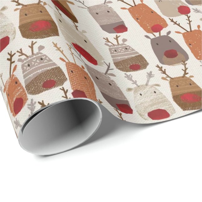 Papier Cadeau Papier d'enveloppement - Rindeer Scandinave (Coin rond)