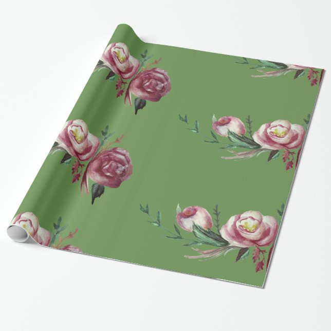 Papier Cadeau Papier d'enveloppement rose à l'aquarelle, 30 po x (Déroulé)