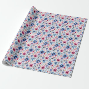 Papier Cadeau Papier d'enveloppement rose et bleu floral