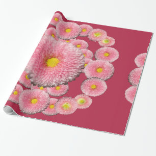 Papier Cadeau Papier d'enveloppement rose Fleurs de marguerite