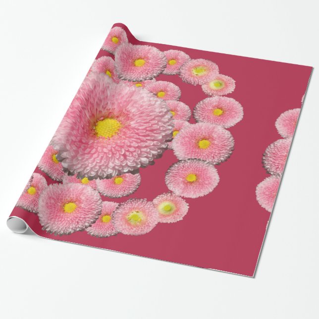 Papier Cadeau Papier d'enveloppement rose Fleurs de marguerite (Déroulé)