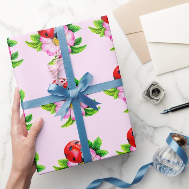 Papier Cadeau Papier d'enveloppement rose floral Ladybug (Cadeaux)