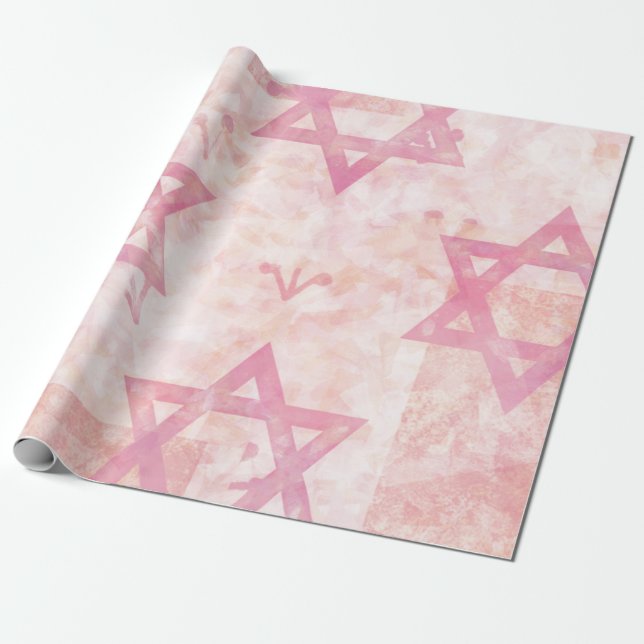 Papier Cadeau Papier d'enveloppement rose juif Star Design (Déroulé)