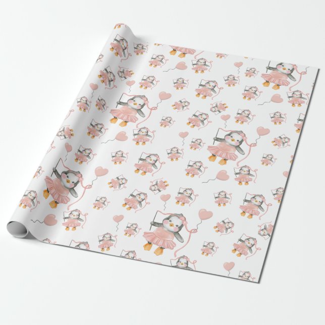 Papier Cadeau Papier d'enveloppement rose Pingouin Ballerina (Déroulé)