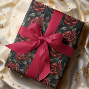 Papier Cadeau Papier d'enveloppement Rose rouge et vert à grande