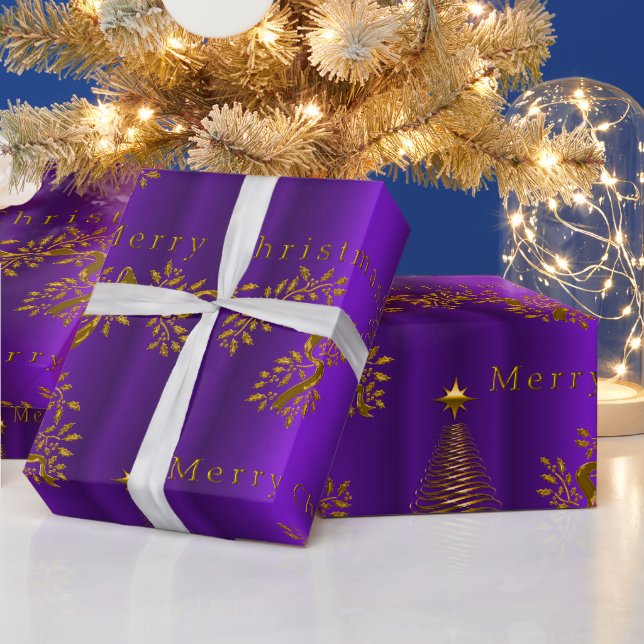 Papier Cadeau Papier d'enveloppement Royal violet et or de Noël (Vacances)