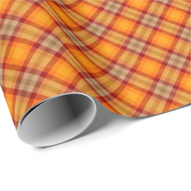 Papier Cadeau Papier d'enveloppement rustique Tartan d'automne (Coin rond)